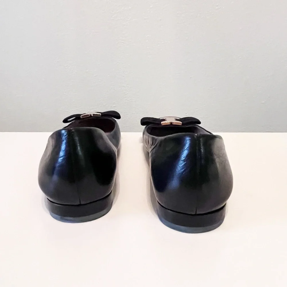 Tory Burch Gemini Link Bow Black Leather Ballet Flats Size 8